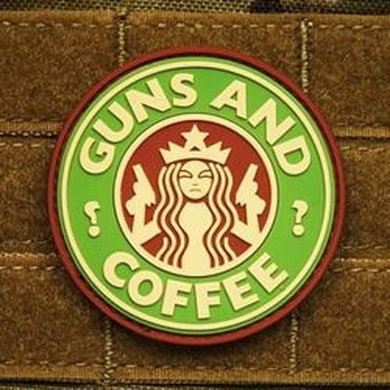 Nášivka GUNS AND COFFEE plast MULTICAM