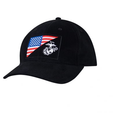 Čepice s vyšitým znakem U.S.M.C. a US vlajky ČERNÁ